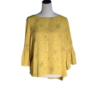 Ann Taylor Factory Yellow Polka Dot Top Bell Sleeves Women’s Size L